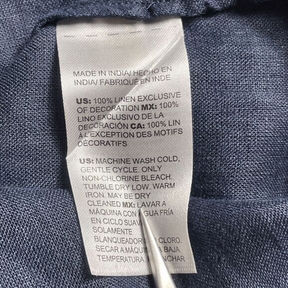 CHICO'S Rick Rack Trim Blouse Top Size 3 Size 16 Linen V-Neck Long Sleeve Navy - Picture 8 of 15